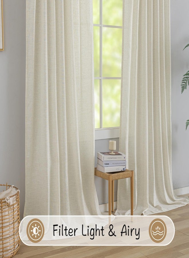 DONREN 94 Inch Length Curtains Natural Linen Back Tab Hook Belt Loops Privacy Semi Sheer Living Room Curtains,2 Panels Ivory White Modern Cottage Vintage Style Light Filtering Window Treatment Curtains - Image 4